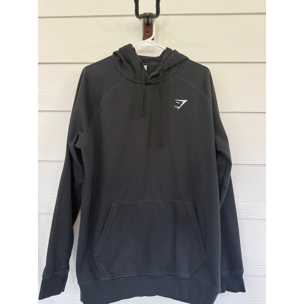 A- 066- Gymshark Crest Hoodie Mens XL Black Pullover Fleece Sweatshirt A2A4G